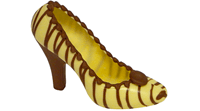 Weißer Schokoladen-Schuh mit braunen Streifen