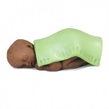 Dunkelhäutiges Baby mit Decke aus Marzipan, grün