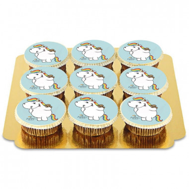 9 Blaue Pummeleinhorn-Cupcakes