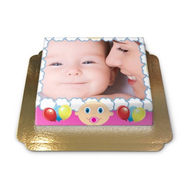 Fototorte im rosa Baby-Design