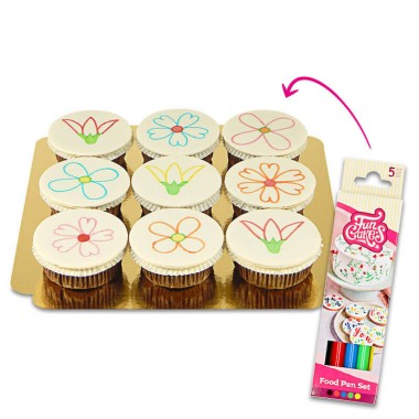 9 Cupcakes mit Lebensmittelstiften