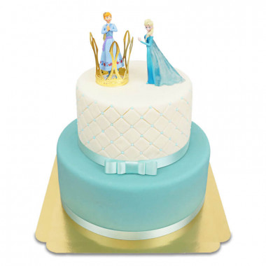 Anna und Elsa von Eiskönigin auf eisblauer Deluxe Torte