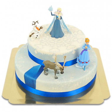 Eiskönigin Elsa, Schwester Anna & Olaf auf 2-stöckiger Eis-Torte