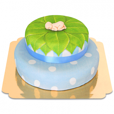 Baby-Figur auf 2-stöckiger Torte, blau