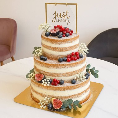 Green Wedding Vanille-Himbeere 3-stöckig inkl. Deko und Cake-Topper - für 65 Personen!
