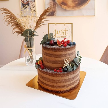 Green Wedding Schoko 2-stöckig inkl. Deko und Cake-Topper - für 30 Personen!
