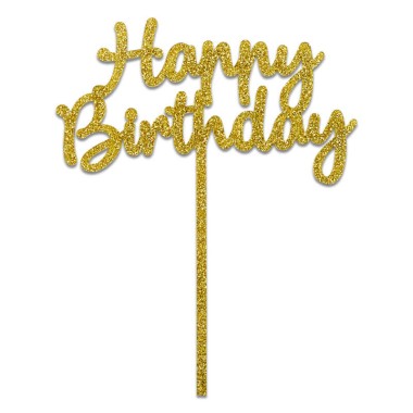 Cake-Topper Happy Birthday Gold-Glitzer