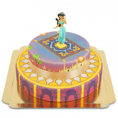 Prinzessin Jasmin auf zweistöckiger Teppich über Palast-Torte