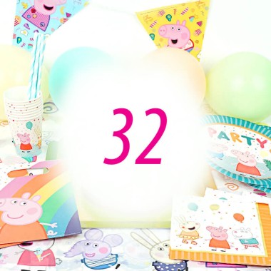 Peppa Wutz Partyset für 32 Personen - ohne Torte