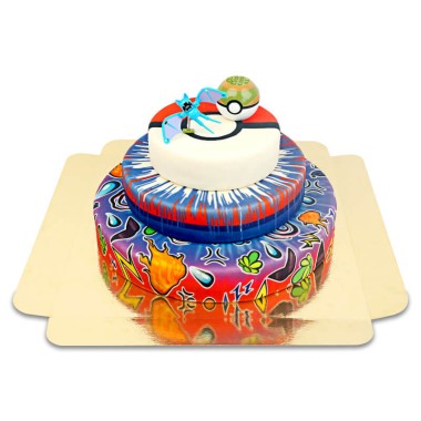 Pokémon®-Figur auf 3-stöckiger Spielball-Torte