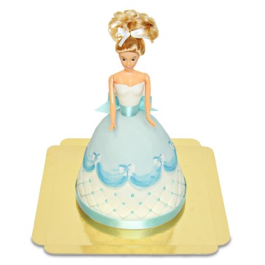 Deluxe Puppenprinzessin-Torte mit blauem Kleid 