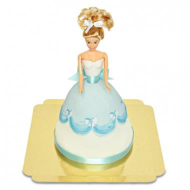 Puppenprinzessin-Torte mit blauem Kleid 
