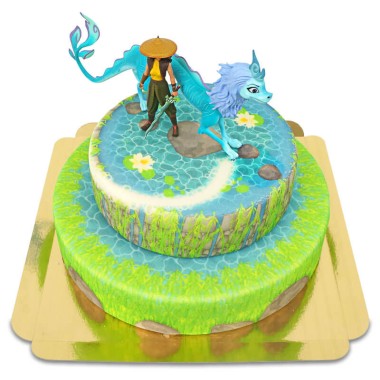 Raya und der letzte Drache auf zweistöckiger magischer Brunnen-Torte