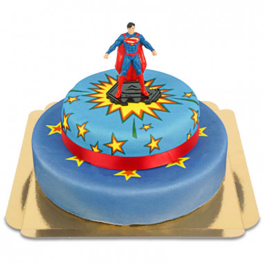 Superman auf zweistöckiger Comic-Torte
