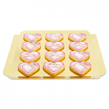 Valentinstags-Kekse mit Liebesbotschaft - Rosa (12 Stück)