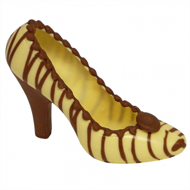 Weißer Schokoladen-Schuh mit braunen Streifen