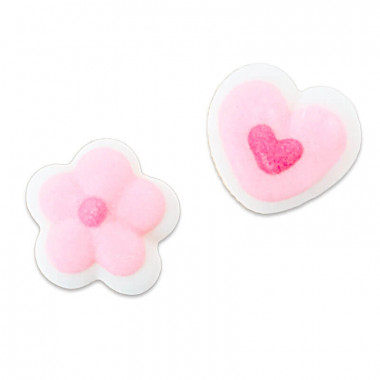 Pinke Mini Zuckerherzen und -blumen, ca. 1 cm (24 Stück)