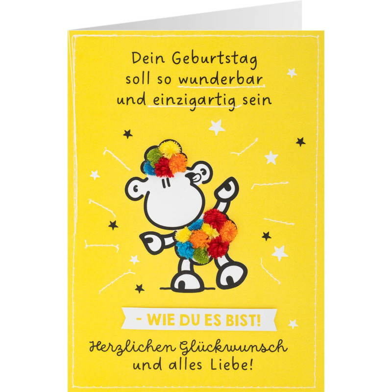 Sheepworld - Happy Birthday Karte gelb