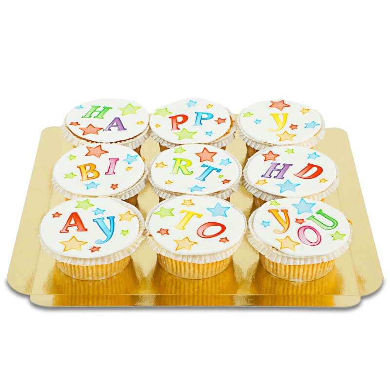 9 bunte Happy Birthday To You Cupcakes