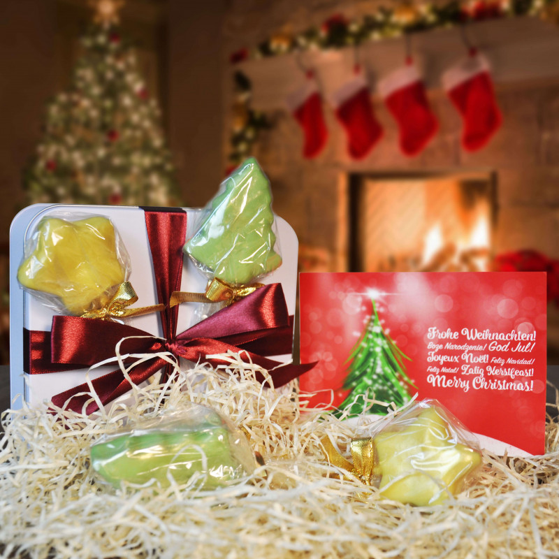 4 Stern- und Weihnachtsbaum-Cake-Pops in Geschenkdose