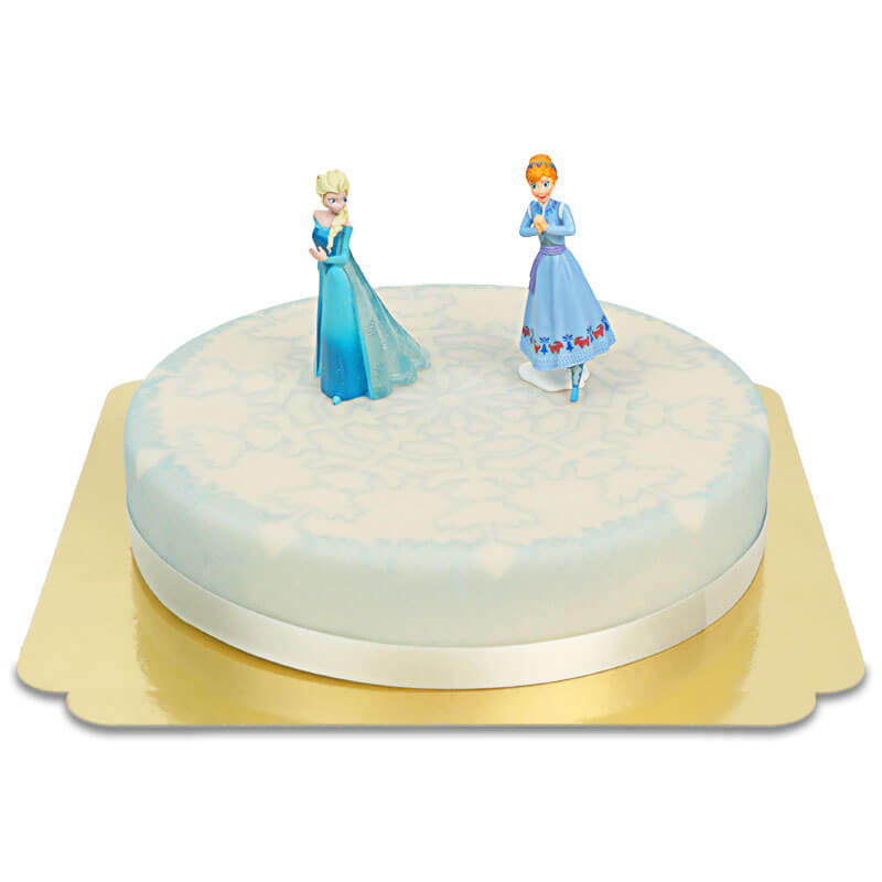 Anna und Elsa von Eiskönigin auf Eis-Torte 
