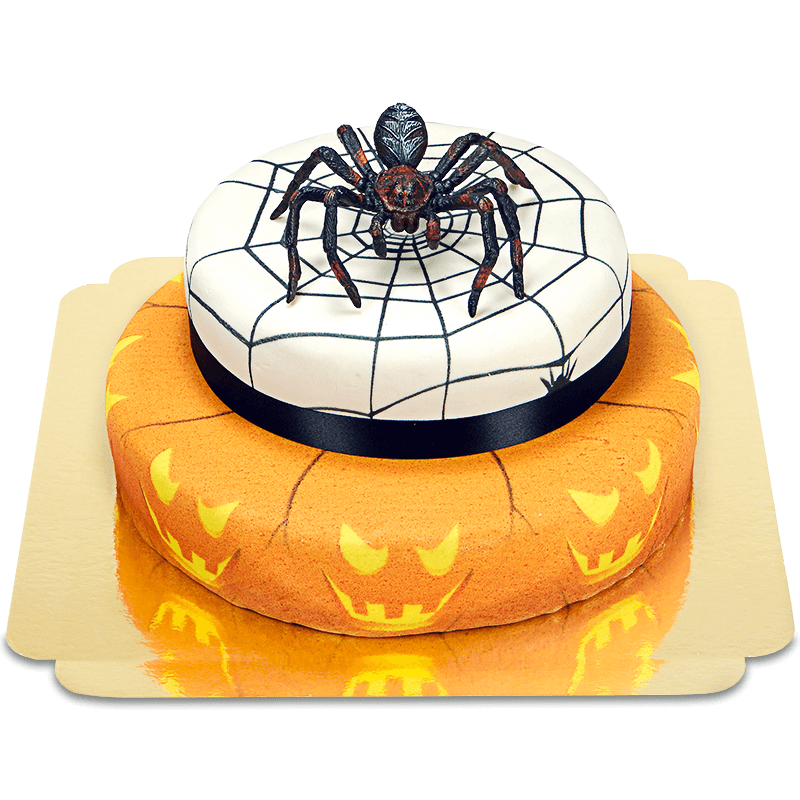 Dwupiętrowy tort na halloween - Pająk na torcie grozy