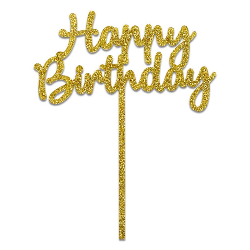 Cake-Topper Happy Birthday Gold-Glitzer