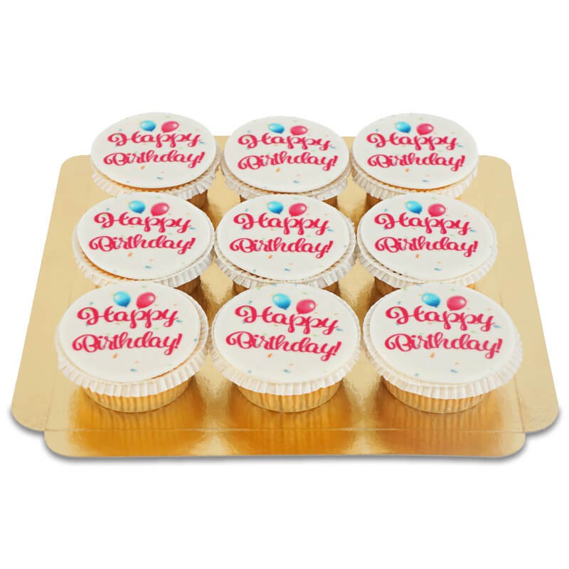 Happy Birthday Pink Cupcakes (9 Stück)