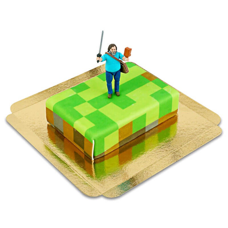 Minecraft-Figur auf Spielewelt-Torte