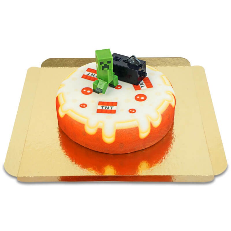 Minecraft®-Figur auf runder TNT-Torte