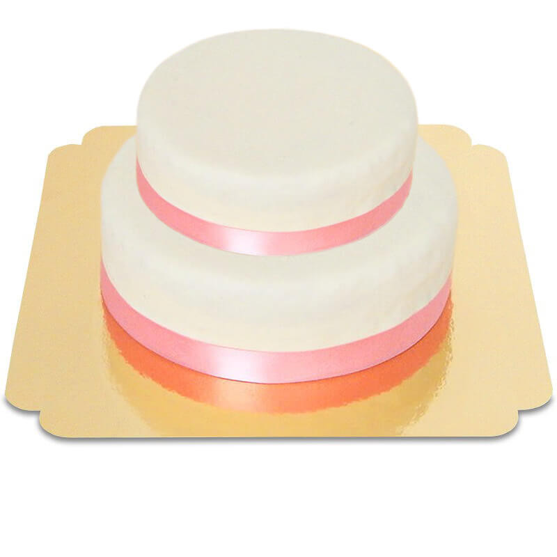 Zweistöckige weiße Torte mit Tortenband