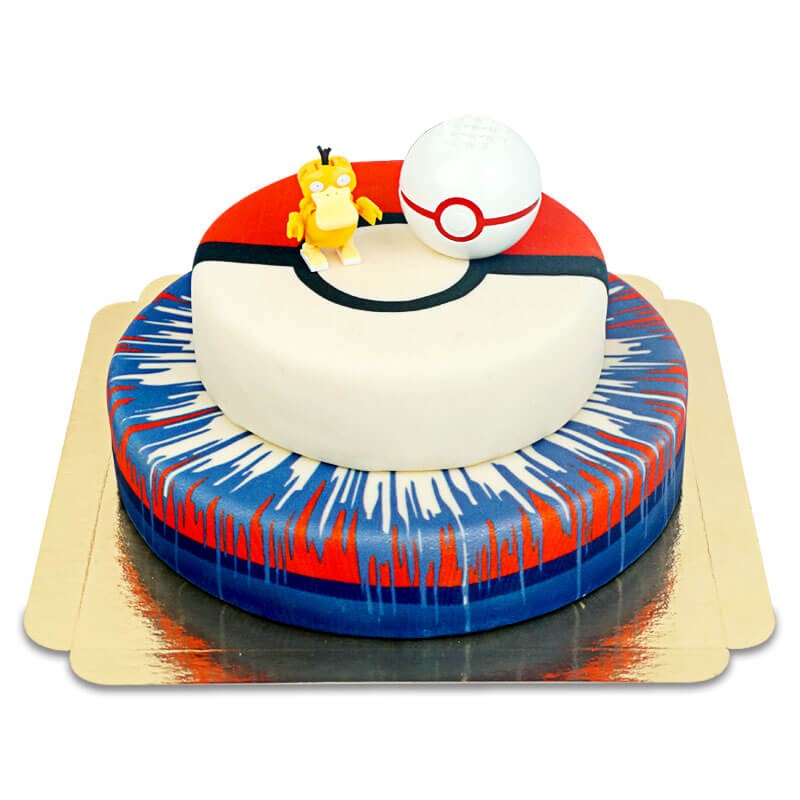 Pokémon®-Figur auf zweistöckiger Spielball-Torte
