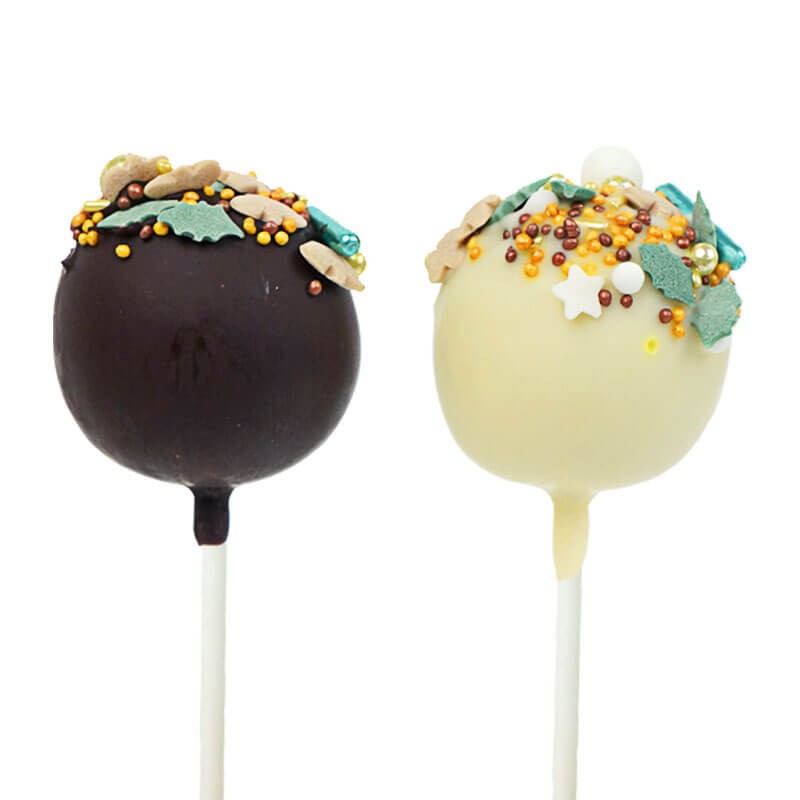 Weihnachts-Cake-Pops mit gold-grünen Streuseln