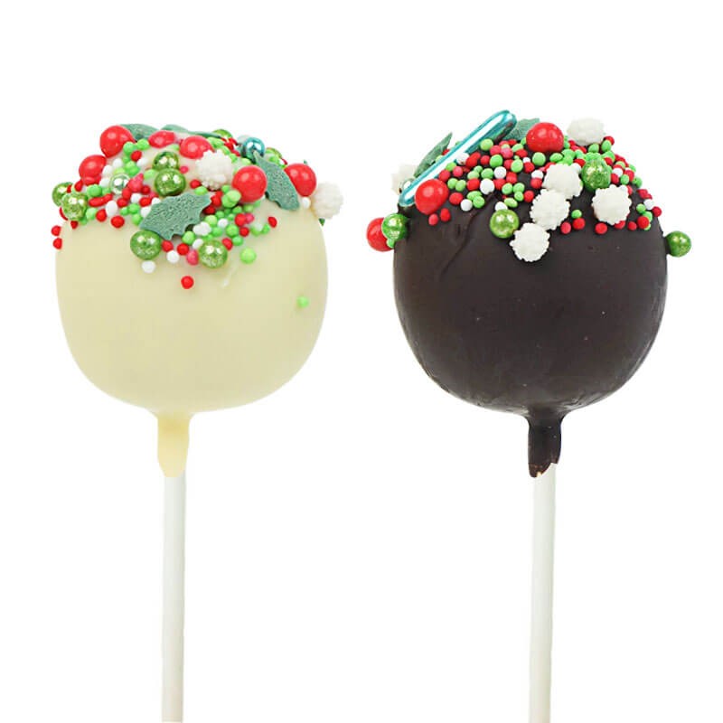 Weihnachts-Cake-Pops mit rot-grünen Streuseln