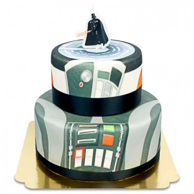 Darth Vader auf zweistöckiger Raumstation-Torte 