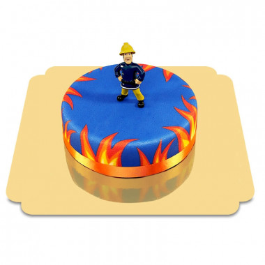 Feuerwehrmann Sam auf blauer Torte