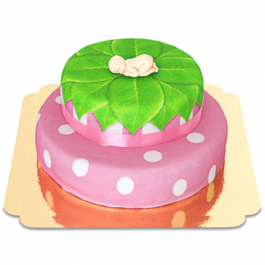 Baby-Figur auf 2-stöckiger Torte, pink