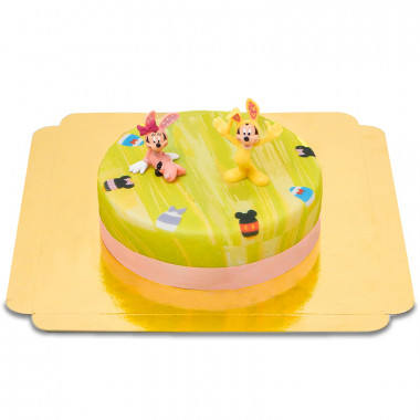 Micky und Minnie Maus auf grüner Oster-Torte 