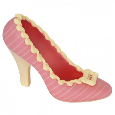 Pinker Schokoladen-Schuh mit weißen Streifen