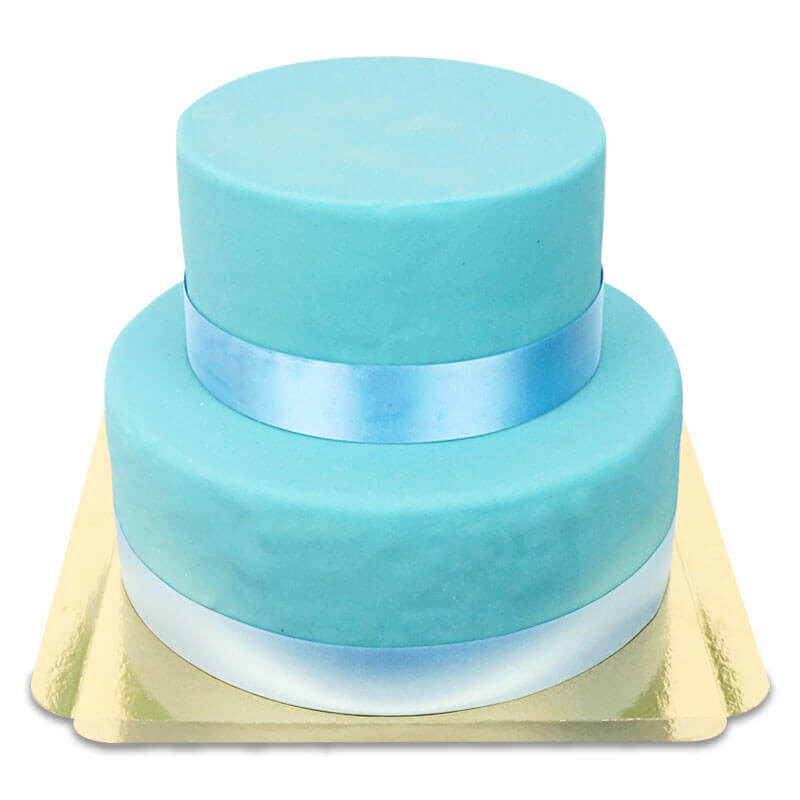 2-stöckige blaue Deluxe Torte mit Tortenband