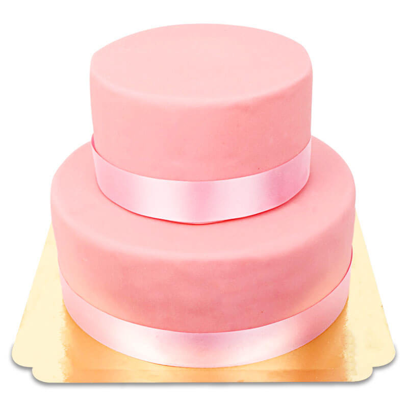 2-stöckige pinke Deluxe Torte mit Tortenband