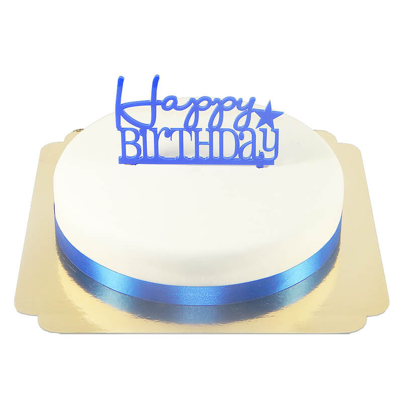 Ozdoba na tort - Happy Birthday, niebieska