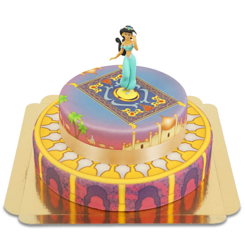 Prinzessin Jasmin auf zweistöckiger Teppich über Palast-Torte
